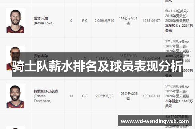 骑士队薪水排名及球员表现分析
